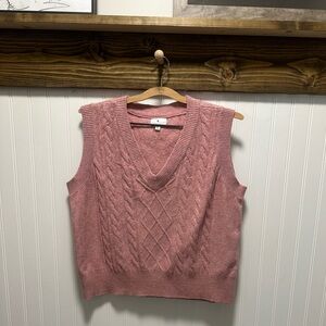 True Craft Women's Pink v neck Cable Knit Sweater Vest Sz XL in EUC